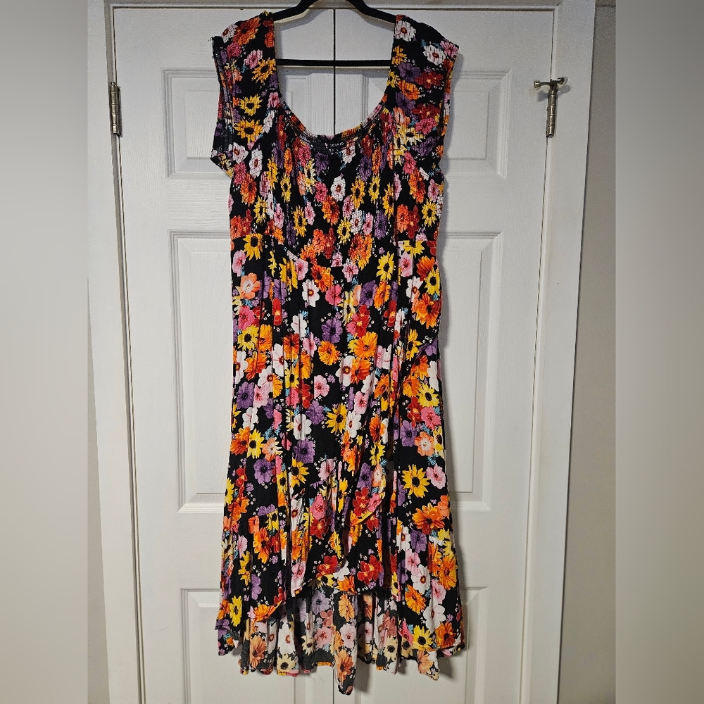 Torrid Black Floral Challis Off The Shoulder Tulip Hem Maxi Dress
